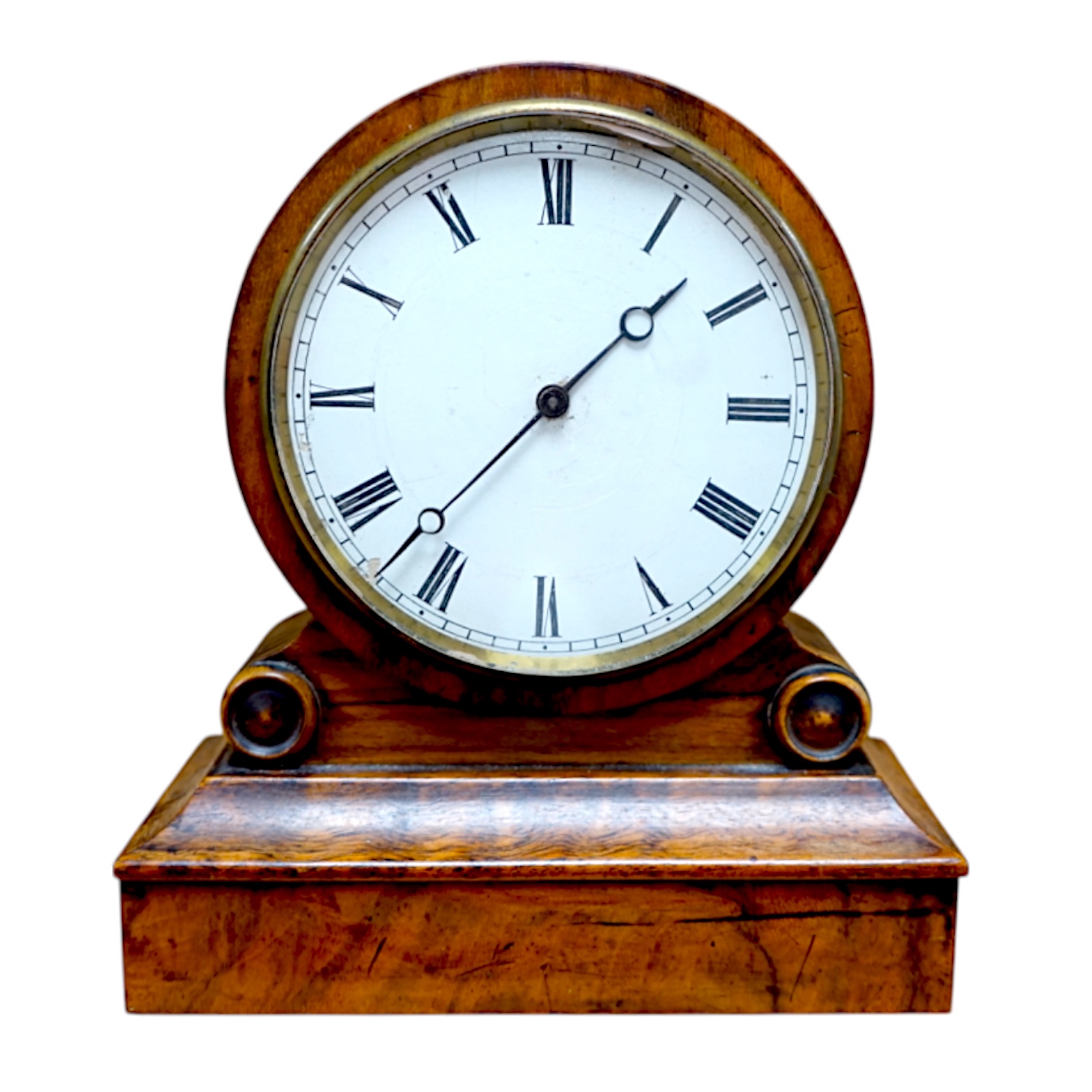 A French tic-tac movement timepiece, 19th century, in a walnut case, 15.5cm high. Condition - fair.